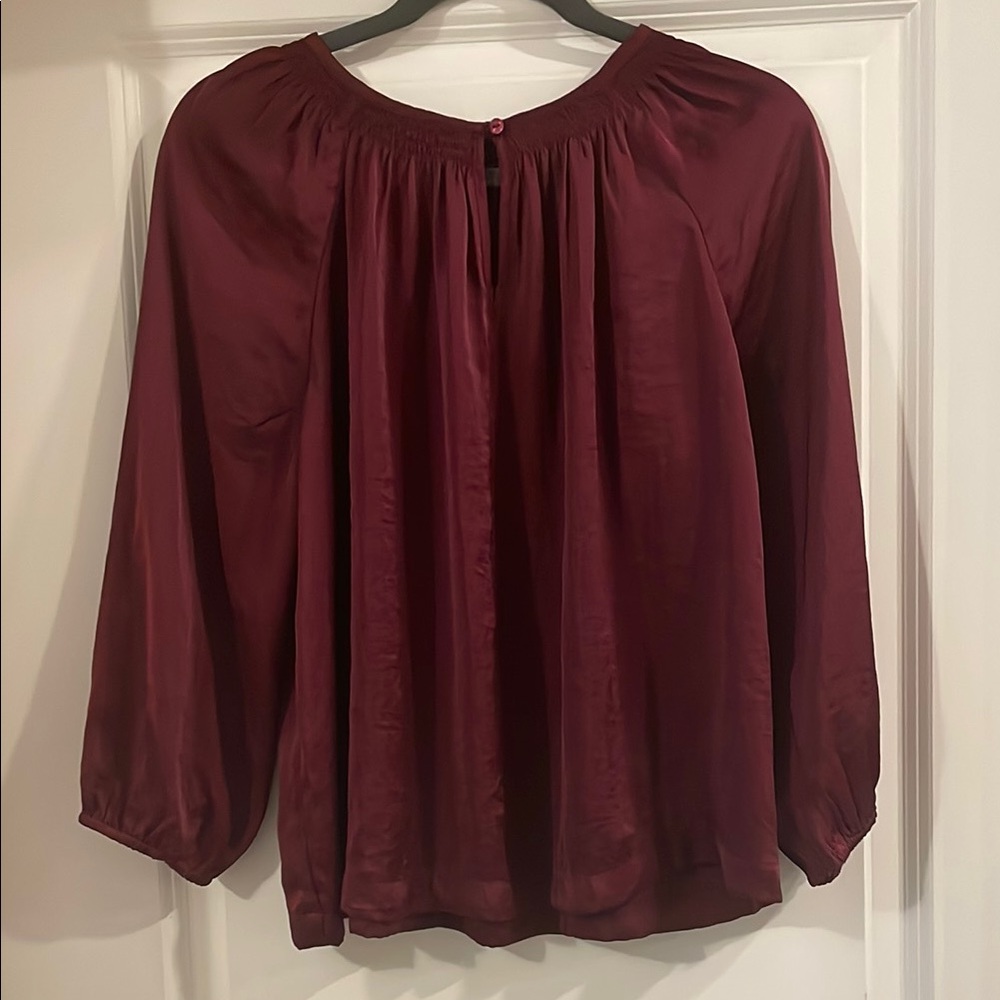Kaari Blue Burgundy 3/4 Sleeve Relaxed Blouse